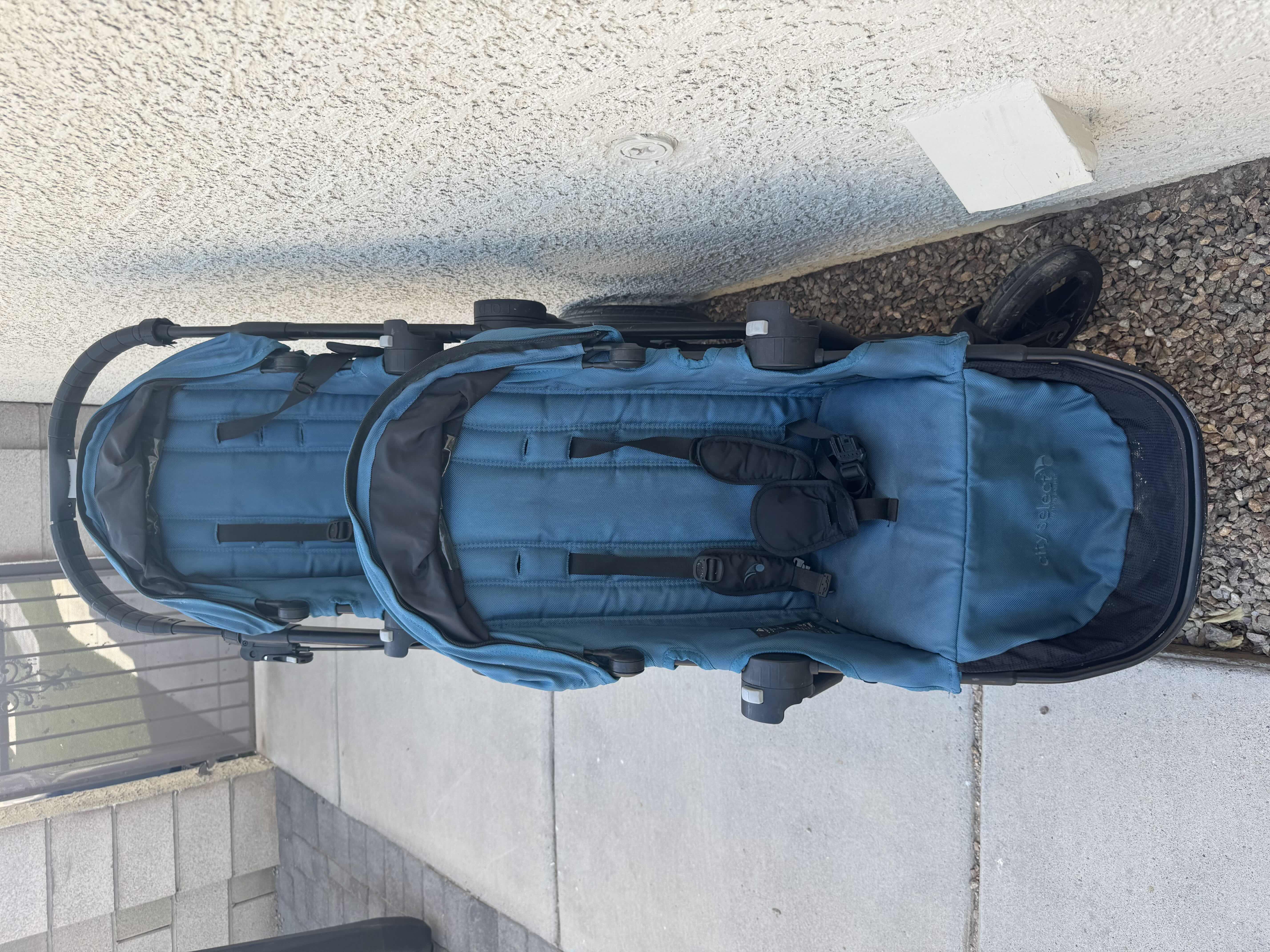 Photo 4 of BABY JOGGER CITY SELECT DOUBLE STROLLER WITH GLIDER BOARD, BLUE/BLACK

56” X 21” X H42”