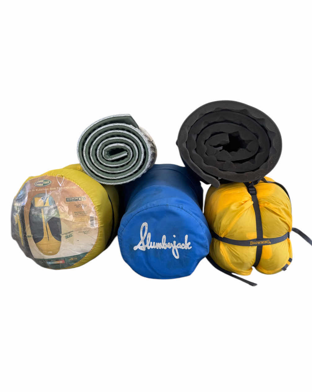 Photo 1 of 3- SLEEPING BAGS AND 2- MATS, SLEEPCELL, SLUMBERJACK, BROWNING, RIDGEREST, 5 ITEMS