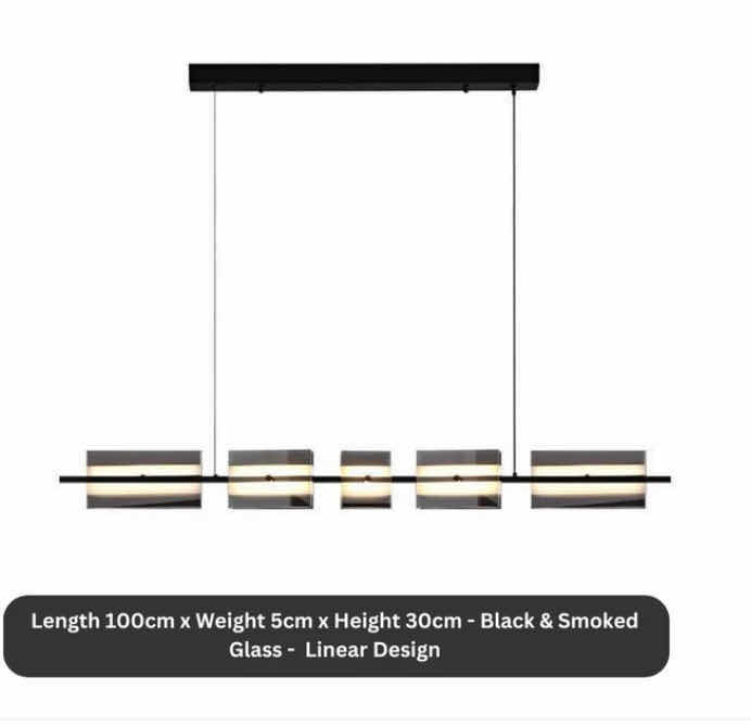 Photo 2 of NIB - SAXTON INDUSTRIAL BLACK MULTIPLE RECTANGULAR  HANGING LINEAR LIGHT 100cm x 5cm H30cm LL-1010-MF