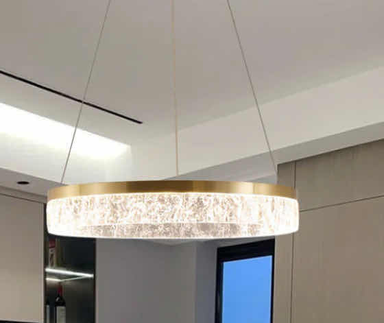 Photo 1 of NIB - FARAH MODERN GOLD CIRCULAR HANGING LED CHANDELIER DIAMETER 24” LL-1065-MF