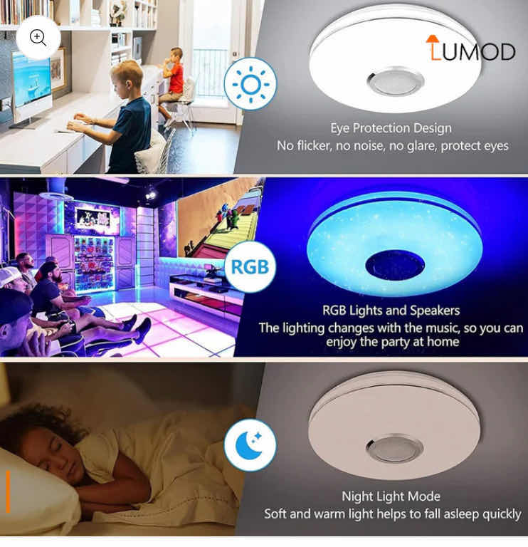 Photo 3 of NIB - ALPHA WHITE LED CEILING LIGHT & BLUETOOTH COMPATIBLE SPEAKER DIAMETER 20” LL-1143-MF