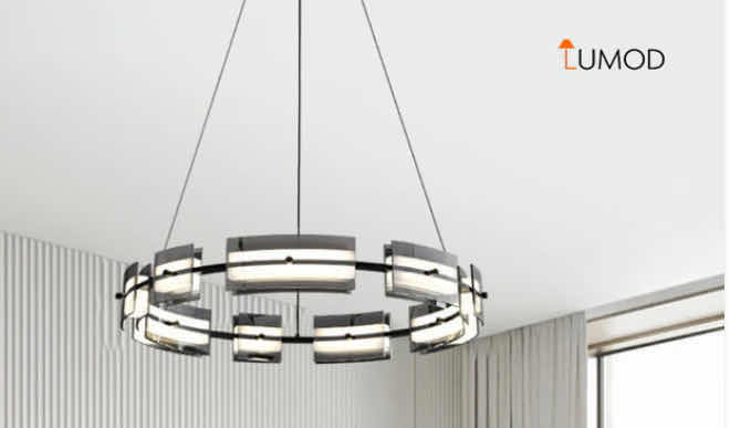 View 1 of NIB - SAXTON INDUSTRIAL BLACK MULTIPLE CIRCULAR HANGING LIGHT 60cm X 30cm LL-1008-MF