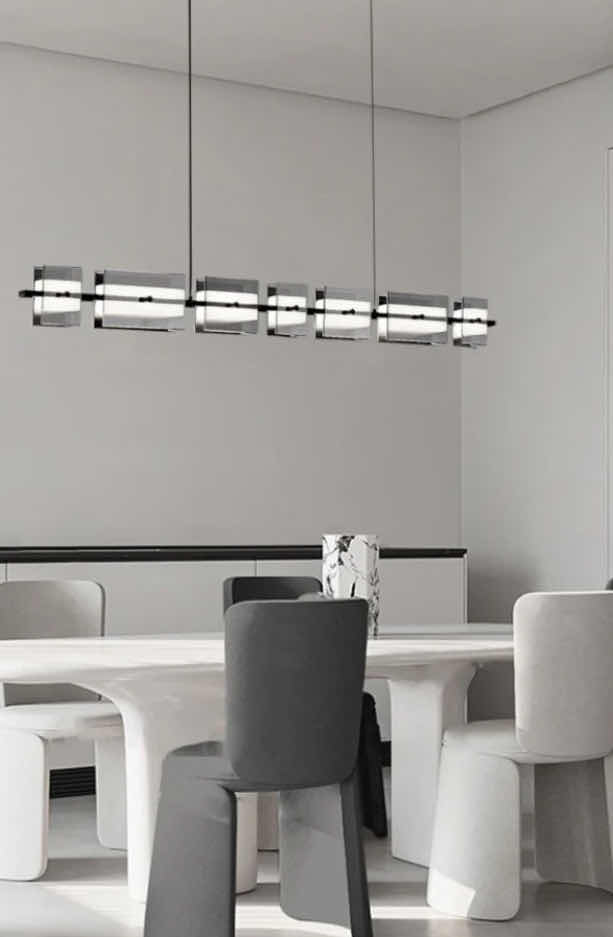 Photo 1 of NIB - SAXTON INDUSTRIAL BLACK & SMOKED GLASS MULTIPLE LINEAR HANGING LIGHT 168cm X 16cm  LL-1011-MF