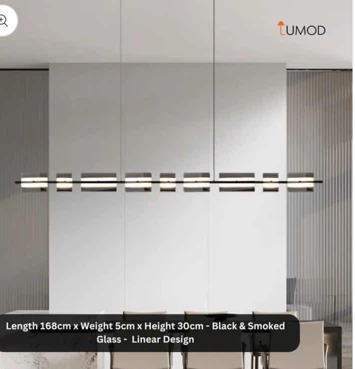 Photo 3 of NIB - SAXTON INDUSTRIAL BLACK & SMOKED GLASS MULTIPLE LINEAR HANGING LIGHT 168cm X 16cm  LL-1011-MF