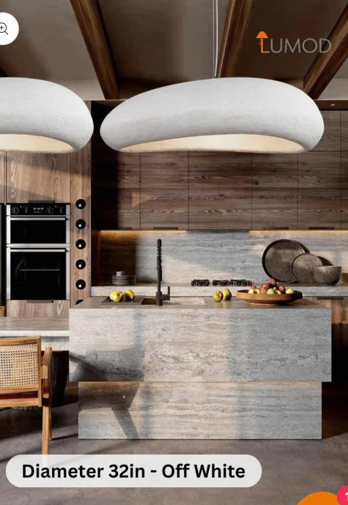 Photo 1 of NIB - WABI-SABI RUSTIC STYLE WHITE TEXTURED LED PENDANT DIAMETER 32” LL-1031-MF