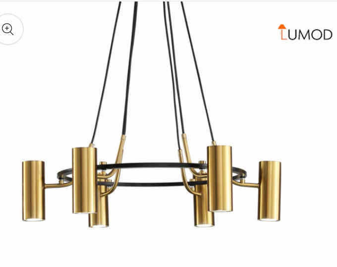 Photo 1 of NIB - HATTIE RETRO BLACK & BRUSHED GOLD LOFT MULTIPLE SHADE IRON CHANDELIER DIAMETER 70cm X 15cm LL-1059-MF
