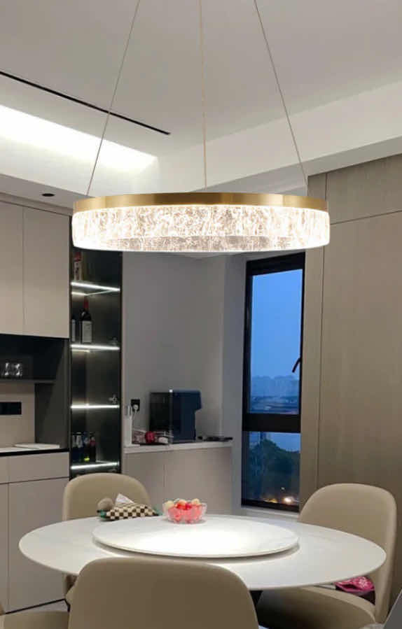 Photo 1 of NIB - FARAH MODERN GOLD CIRCULAR HANGING LED CHANDELIER DIAMETER 40” LL-1066-MF