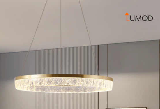 Photo 1 of NIB - FARAH MODERN GOLD CIRCULAR HANGING LED CHANDELIER DIAMETER 40” LL-1066-MF