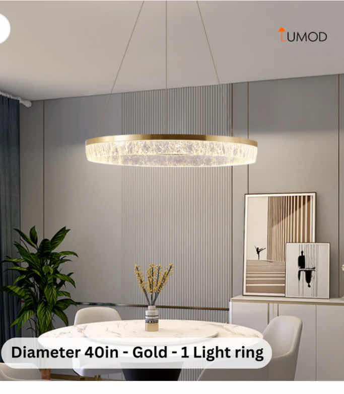 Photo 1 of NIB - FARAH MODERN GOLD CIRCULAR HANGING LED CHANDELIER DIAMETER 40” LL-1066-MF