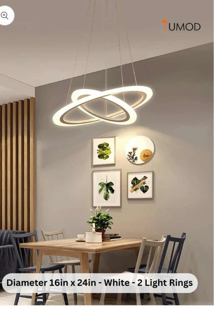 Photo 2 of NIB - HELGA CONTEMPORARY 2 RINGS WHITE NORDIC HANGING RING CHANDELIER DIAMETERS 16”” & 24” LL-1089- MF