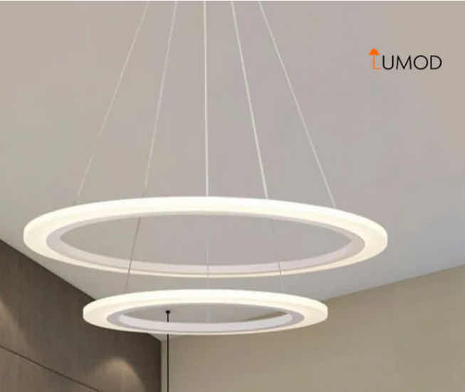 Photo 1 of NIB - HELGA CONTEMPORARY 2 RINGS WHITE NORDIC HANGING RING CHANDELIER DIAMETERS 16”” & 24” LL-1089- MF