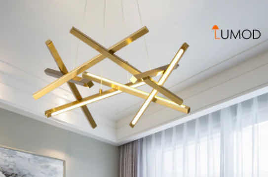 Photo 1 of NIB - VIENNA GOLD HANGING GEOMETRIC DESIGN LUXURY LED CHANDELIER 34” x 16” LL-1052-MF