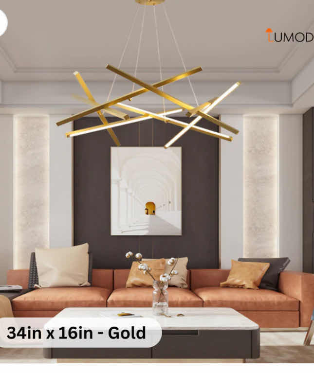 Photo 1 of NIB - VIENNA GOLD HANGING GEOMETRIC DESIGN LUXURY LED CHANDELIER 34” x 16” LL-1052-MF