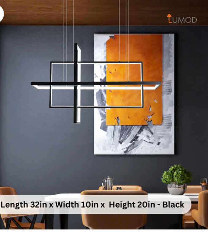 Photo 1 of NIB - SCARLETT MODERN BLACK RECTANGLE GEOMETRIC LED CHANDELIER 32“ x 10“ H20” LL-1085-MF