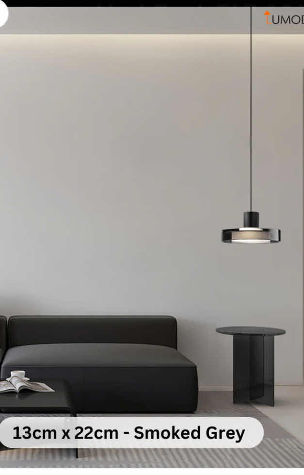 Photo 1 of NIB - GRETA MINIMALIST SMOKED GREY LED HANGING LIGHT FIXTURE 5.2“ x 8.8“ LL-1024-MF