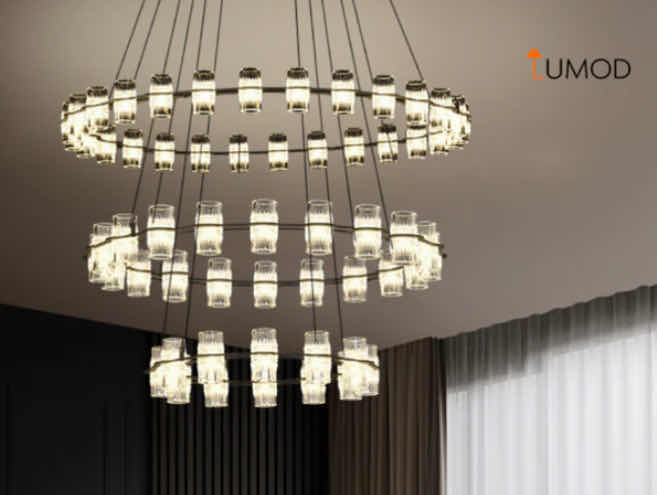 Photo 1 of NIB - GWENDOLEN BLACK 3 LAYER GEOMETRIC STYLE ROUND LED CHANDELIER DIAMETERS 16” 24” & 32” LL-1097-MF