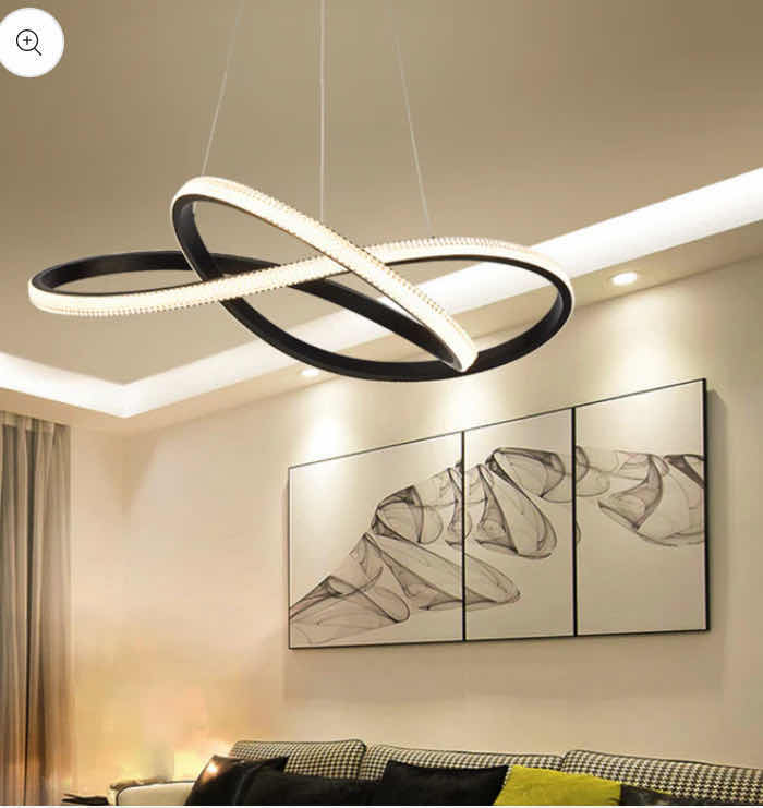 Photo 1 of NIB - ALTONA BLACK HANGING DOUBLE CIRCULAR STRIP LED CHANDELIER DIAMETER 24” LL-1082-MF