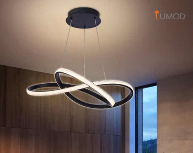 Photo 1 of NIB - ALTONA BLACK HANGING DOUBLE CIRCULAR STRIP LED CHANDELIER DIAMETER 24” LL-1082-MF