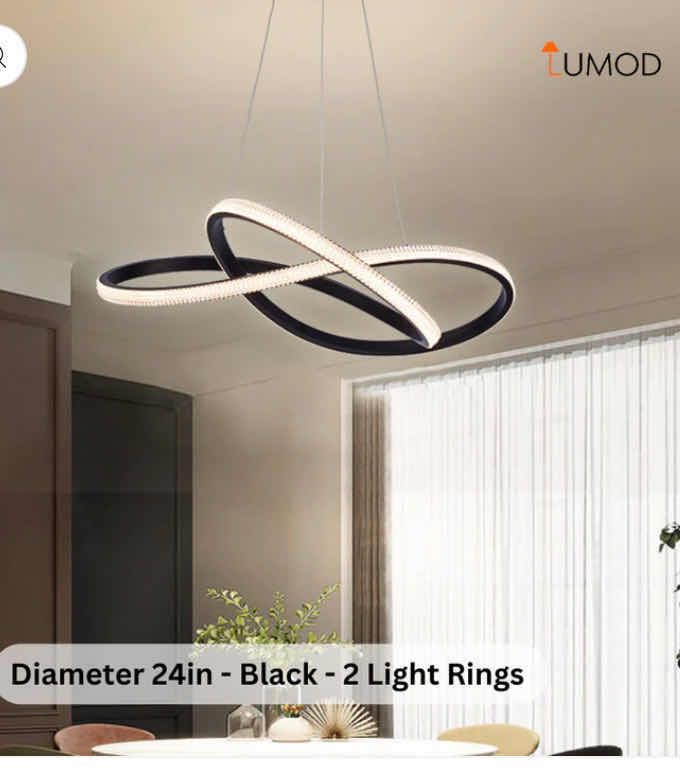 Photo 3 of NIB - ALTONA BLACK HANGING DOUBLE CIRCULAR STRIP LED CHANDELIER DIAMETER 24” LL-1082-MF