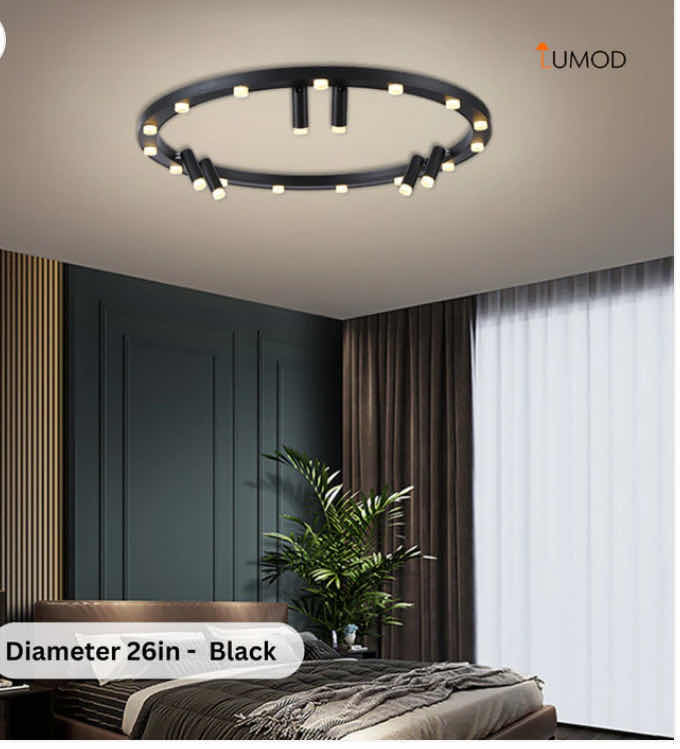 Photo 2 of NIB - SIENNA UNIQUE BLACK ROUND LED CEILING LIGHT DIAMETER 26” LL-1095-MF