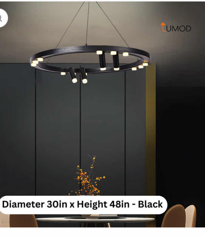 Photo 3 of NIB - KORA MINIMALIST BLACK ROUND LED CHANDELIER 30“ x 48 LL-1084-MF