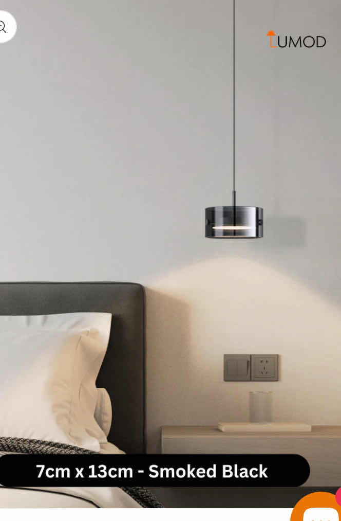 Photo 1 of NIB - KENDRA MODERN BLACK WITH SMOKED GLASS LED CEILING HANGING PENDANT LIGHT 7cm X 13cm LL-1025-MF