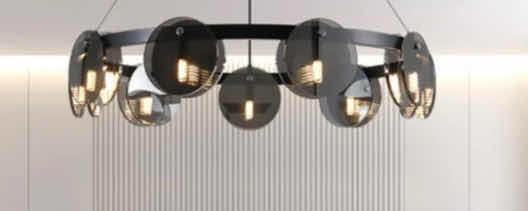 Photo 1 of NIB - BILLY BLACK & SMOKED GLASS SPUTNIK CIRCULAR DESIGN LED CHANDELIER 100cm x 22cm LL-1005-FM