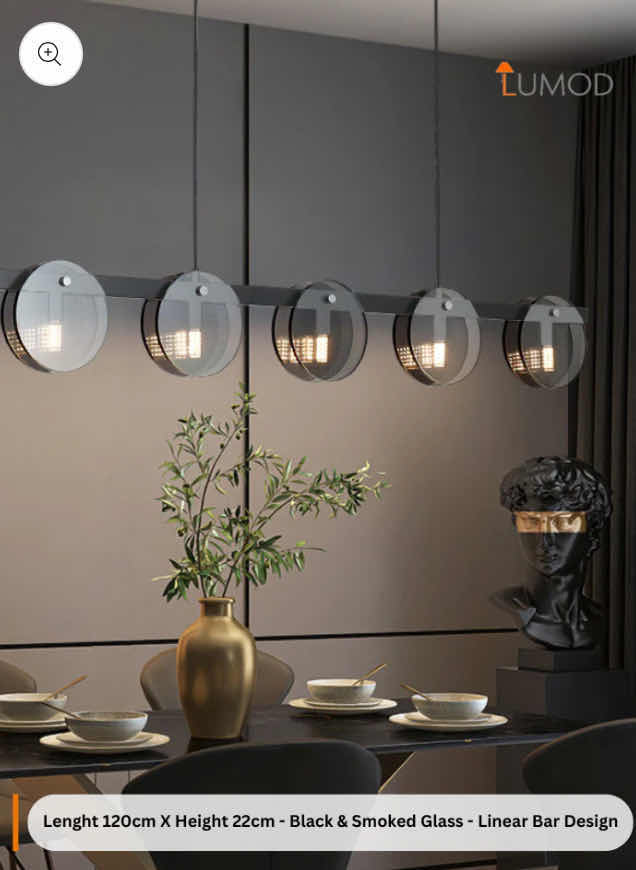 Photo 2 of NIB - BILLY BLACK & SMOKED GLASS SPUTNIK CIRCULAR DESIGN LED CHANDELIER 120 x 22cm LL-1007-FM