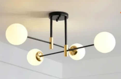 Photo 1 of NIB - JULIANA BLACK  & GOLD WITH FROSTED GLASS  4 HEAD ORBS CEILING LIGHT 700cm X 230cm LL-1017-MF