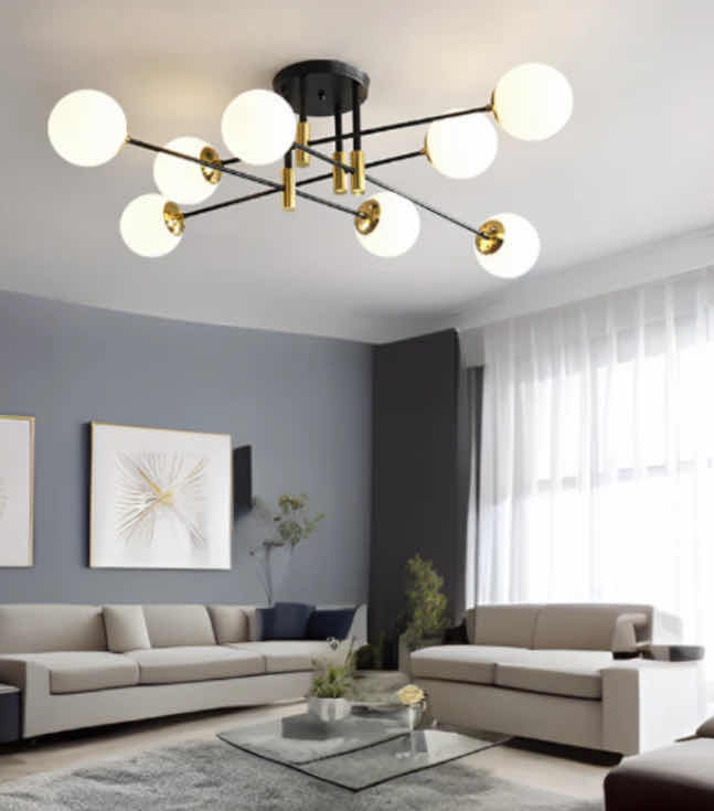 Photo 1 of NIB - JULIANA BLACK  & GOLD WITH FROSTED GLASS  8 HEAD ORBS CEILING LIGHT 1000cm X 300cm  LL-1018-MF