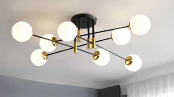 Photo 1 of NIB - JULIANA BLACK  & GOLD WITH FROSTED GLASS  8 HEAD ORBS CEILING LIGHT 1000cm X 300cm  LL-1018-MF