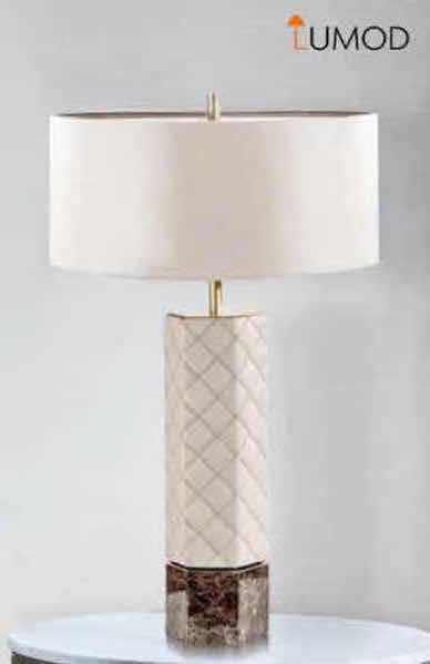 View 1 of NIB - LULUAH ELEGANT WHITE SHALLOW DRUM BEDSIDE LAMP 15.2“ x 27.2“ LL-1044-MF