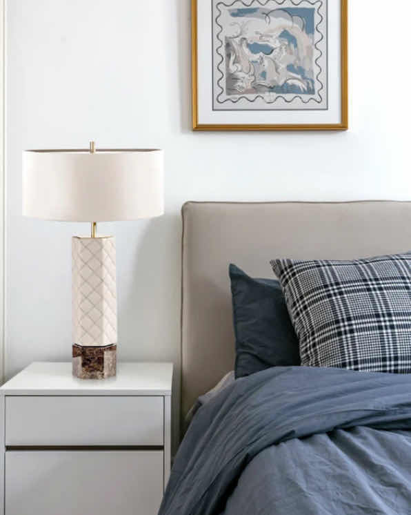 View 2 of NIB - LULUAH ELEGANT WHITE SHALLOW DRUM BEDSIDE LAMP 15.2“ x 27.2“ LL-1044-MF