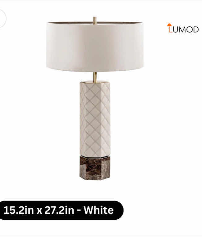 View 3 of NIB - LULUAH ELEGANT WHITE SHALLOW DRUM BEDSIDE LAMP 15.2“ x 27.2“ LL-1044-MF