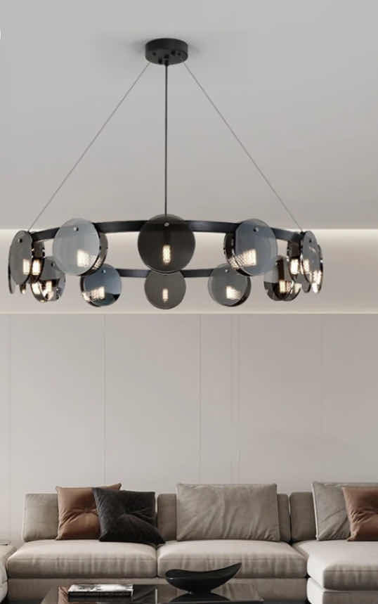 Photo 1 of NIB - BILLY BLACK 8 BULB  CIRCULAR SPUTNIK LED CHANDELIER 100cm X 22cm LL-1073-MF