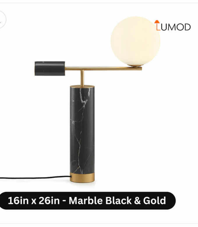 Photo 1 of NIB - BERNA MODERN BLACK & MARBLE GLASS BALL TABLE LAMP 16” x 26” LL-1042-MF