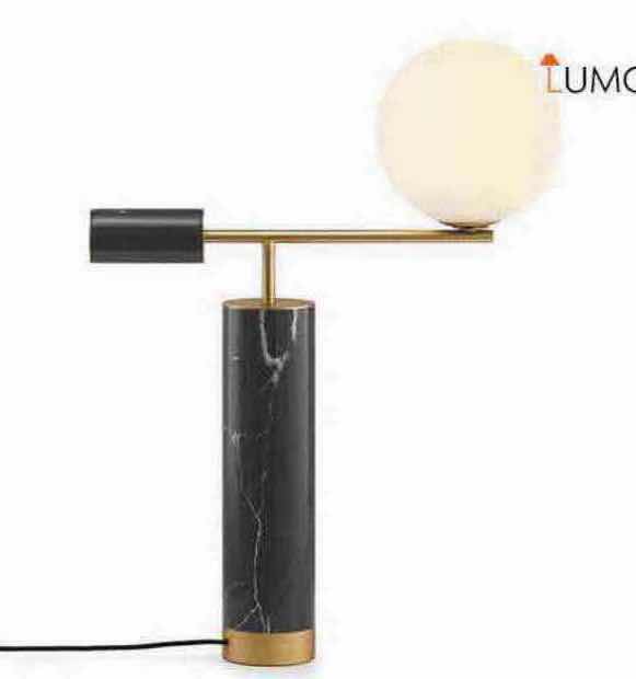 Photo 1 of NIB - BERNA MODERN BLACK & MARBLE GLASS BALL TABLE LAMP 16” x 26” LL-1042-MF