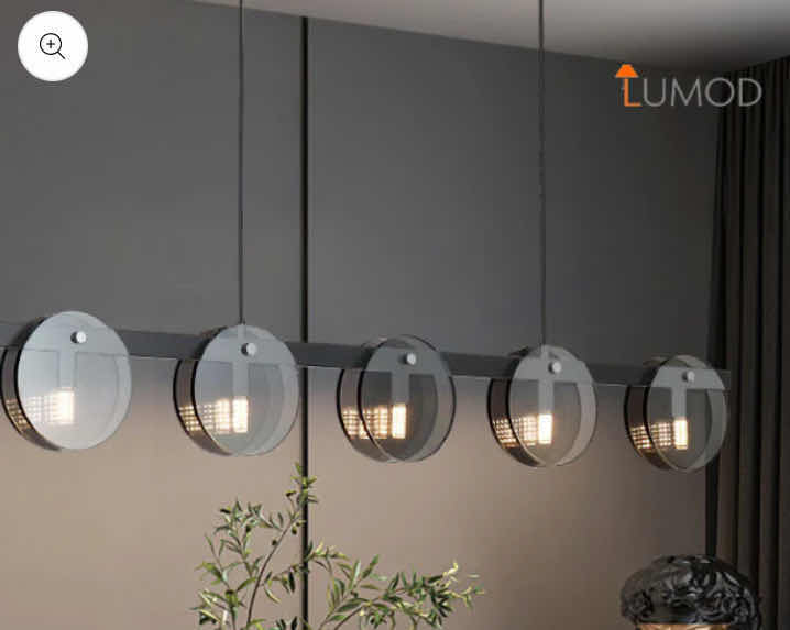 Photo 1 of NIB - BILLY BLACK SPUTNIK LED SMOKED GLASS 5 BULB LINEAR CHANDELIER 120cm X 22cm LL-1007-MF