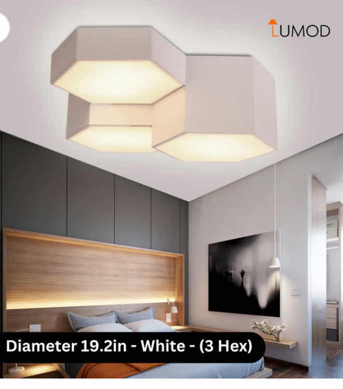 Photo 1 of NIB - BESSIE ELEGANT WHITE 3 HEADHEXAGON SHAPED LED CEILING LIGHT DIAMETER 19.2” LL-1133-MF