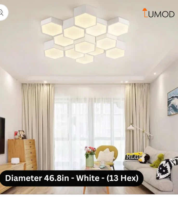 Photo 1 of NIB - BESSIE ELEGANT WHITE 13 HEAD-HEXAGON SHAPED LED CEILING LIGHT DIAMETER 46.8” LL-1134-MF
