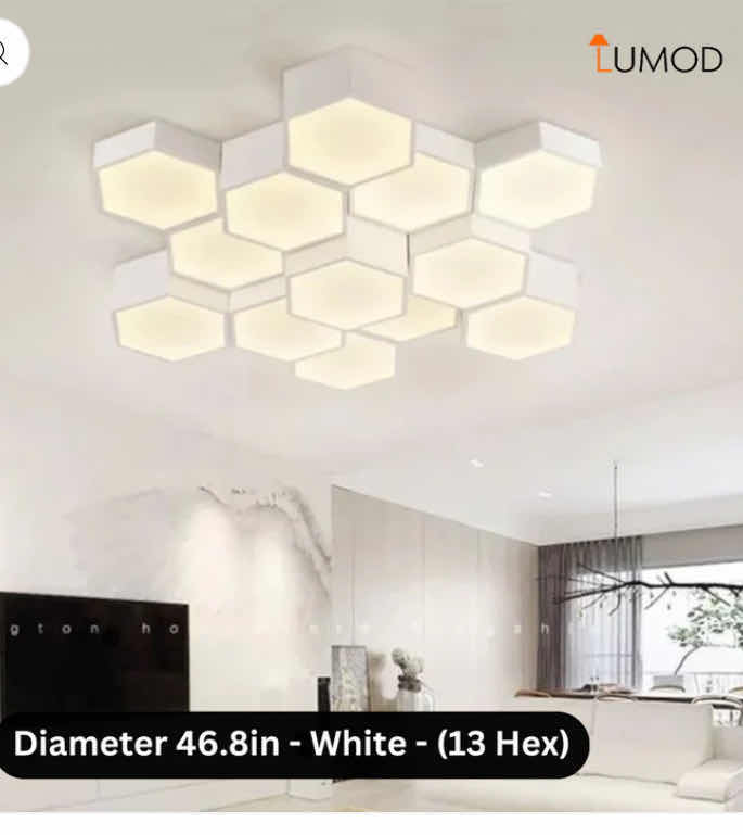 Photo 1 of NIB - BESSIE ELEGANT WHITE 13 HEAD-HEXAGON SHAPED LED CEILING LIGHT DIAMETER 46.8” LL-1134-MF