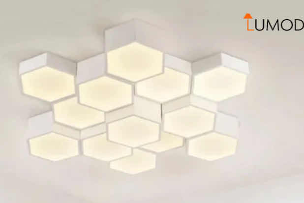Photo 1 of NIB - BESSIE ELEGANT WHITE 13 HEAD-HEXAGON SHAPED LED CEILING LIGHT DIAMETER 46.8” LL-1134-MF