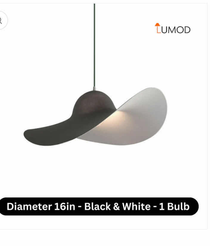 Photo 1 of NIB - ORVIN MODERN BLACK & WHITE HAT HANGING PENDANT LIGHT DIAMETER 16” LL-1050-MF