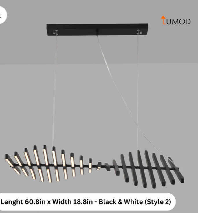 View 2 of BIB - HAGEN NORDIC FISHBONE BLACK & WHITE LUXURY LED CHANDELIER 60” x 18.8” LL-1054-MF