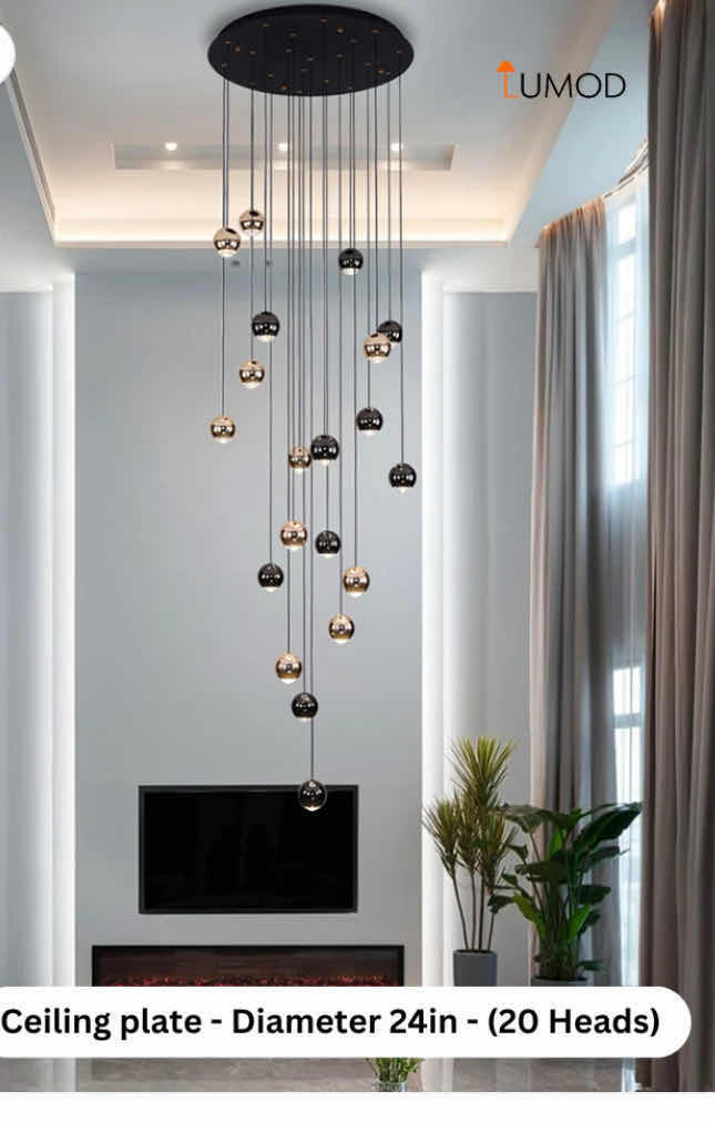Photo 1 of NIB - ETTA GOLD & BLACK 20 HEADS ARTISTIC HANGING BALLS LED CHANDELIER 24” CEILING PLATE LL-1072-MF