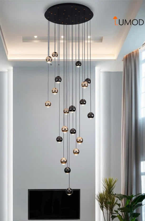 Photo 1 of NIB - ETTA GOLD & BLACK 20 HEADS ARTISTIC HANGING BALLS LED CHANDELIER 24” CEILING PLATE LL-1072-MF