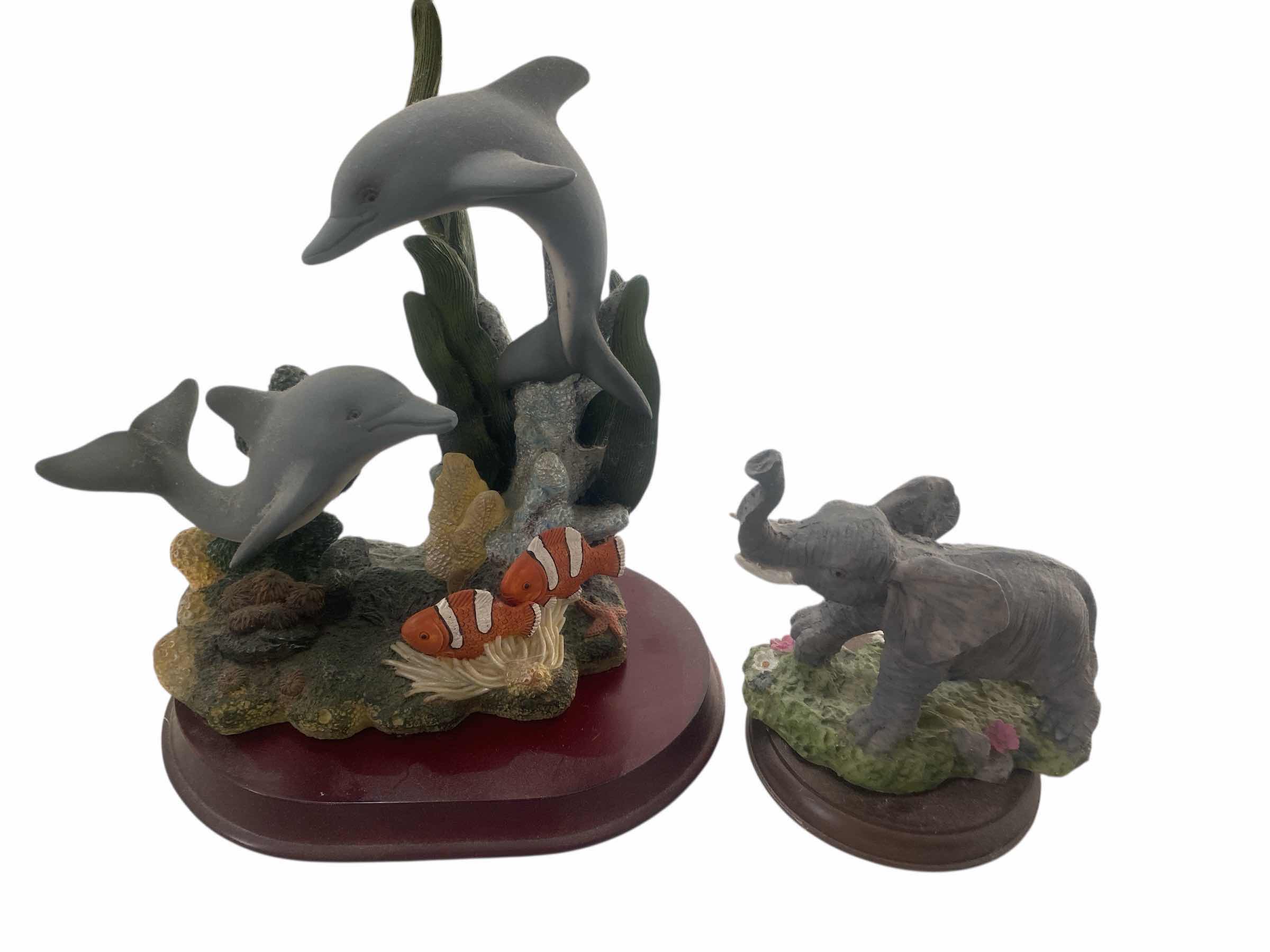 Photo 1 of 2- SCULPTURES PORCELAIN DOLPHINS & ELEPHANT LARGEST 7 1/2” x 8 1/2”