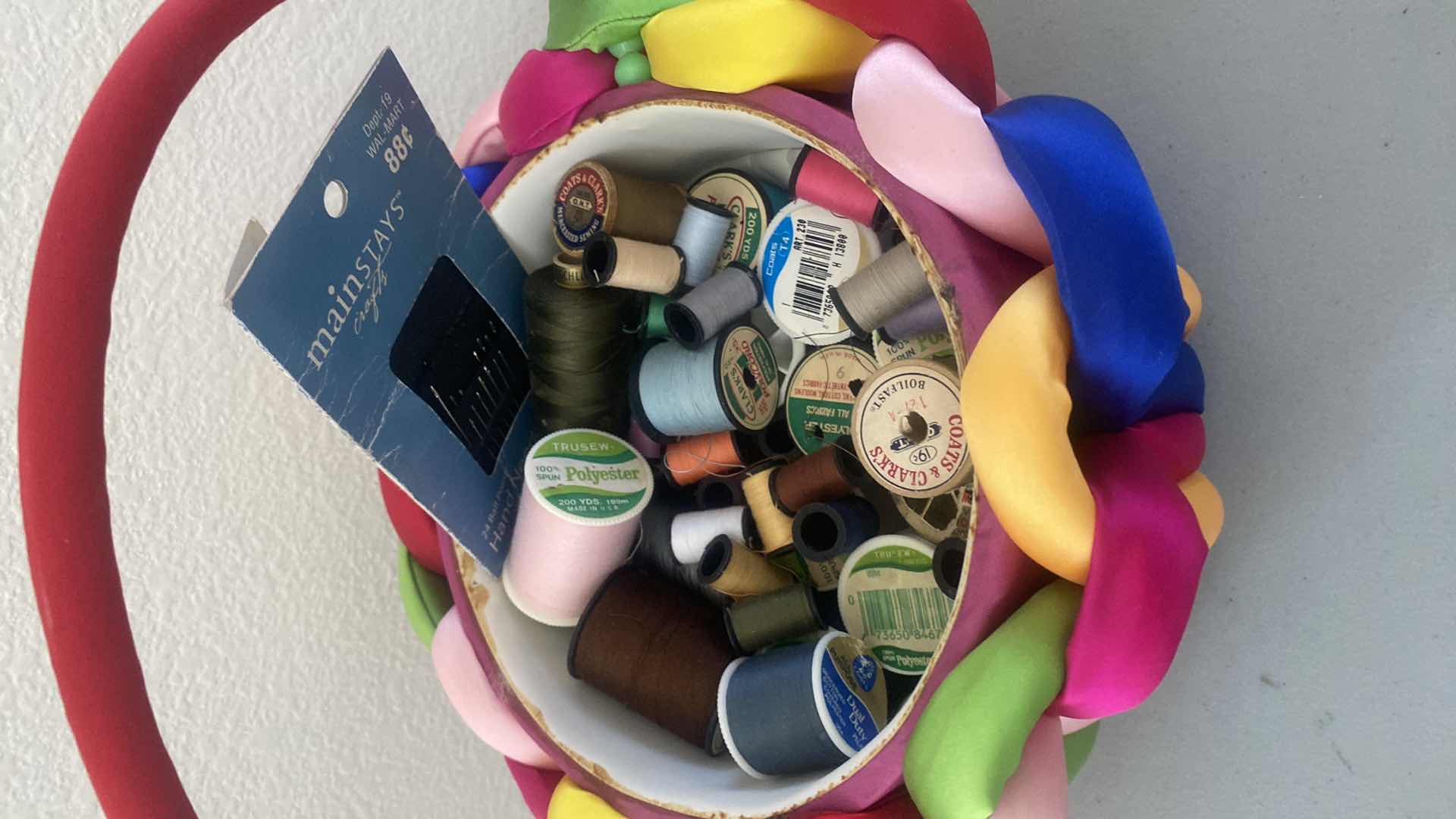 Photo 1 of BRIGHT SEWING BASKET WITH CONTENTS 10” x 9”