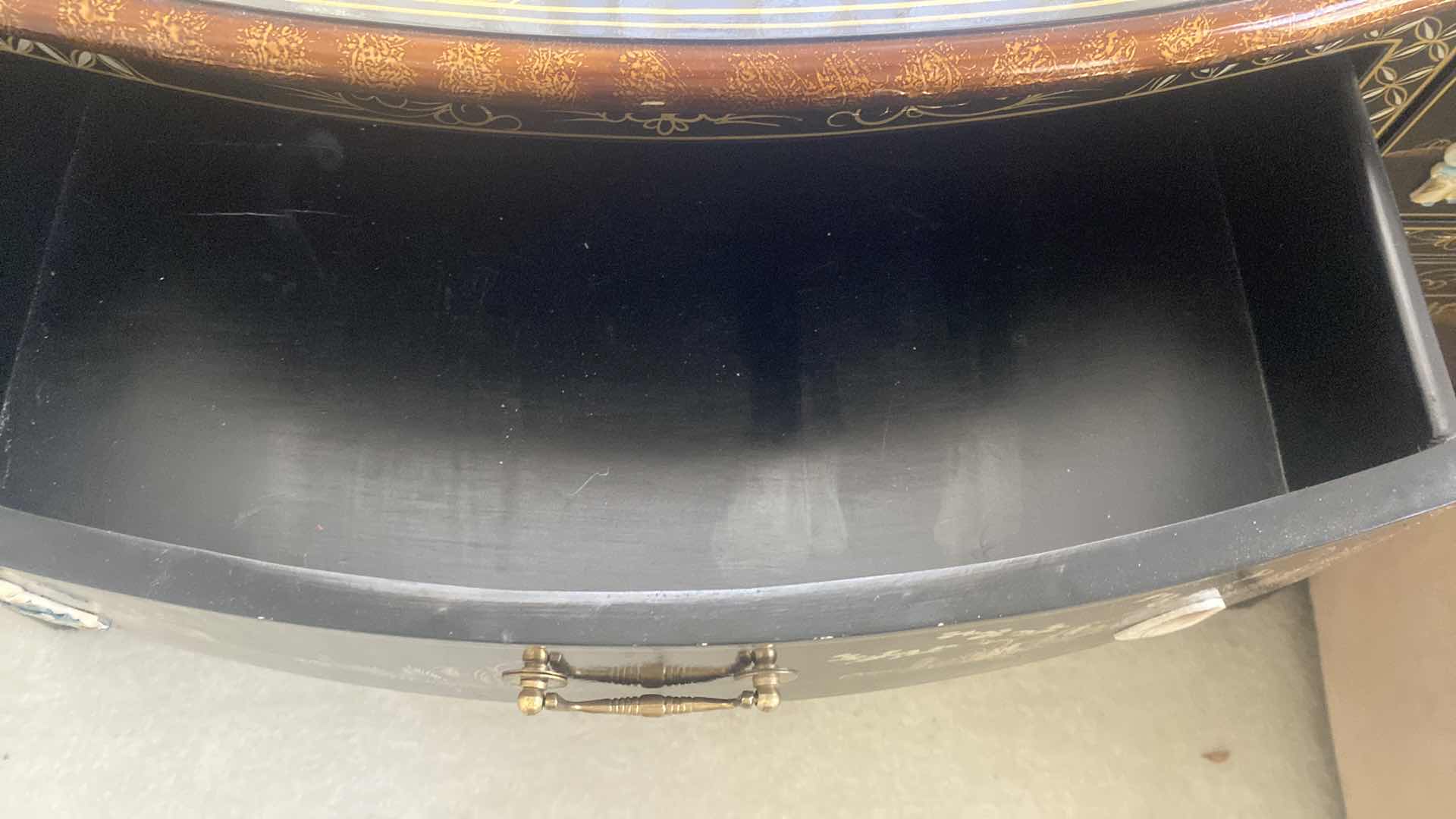 Photo 10 of CHINESE BLACK LACQUER WITH MOTHER OF PEARL SIDEBOARD 48“ x 16“ H33 1/2”