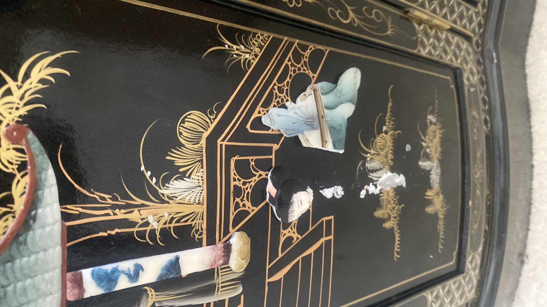 Photo 4 of CHINESE BLACK LACQUER WITH MOTHER OF PEARL SIDEBOARD 48“ x 16“ H33 1/2”